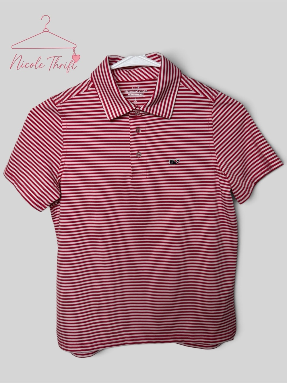 Vineyard Vines Boys Performance Striped Polo Red White Size S 8-10